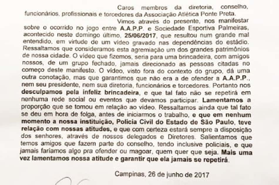 Ponte Preta recebe desculpas após policiais ironizarem suas conquistas