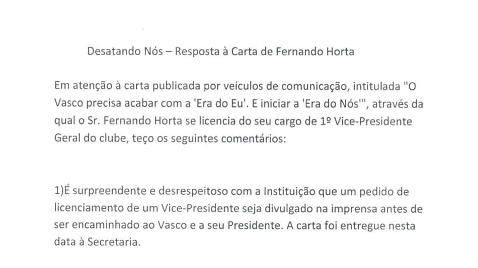 Carta de Eurico Miranda
