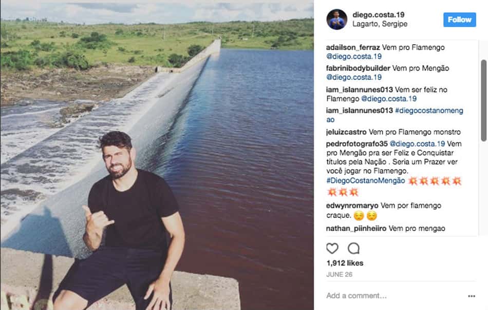 Flamenguistas pedem Diego Costa no Flamengo