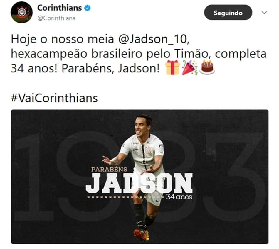 Corinthians parabeniza Jadson e torcida cobra muito nos comentários