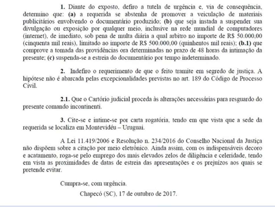 Decisão da Justiça é favorável ao pedido da Chapecoense