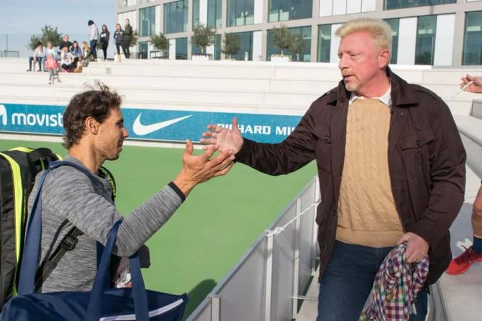Nadal cumprimenta Becker após treino