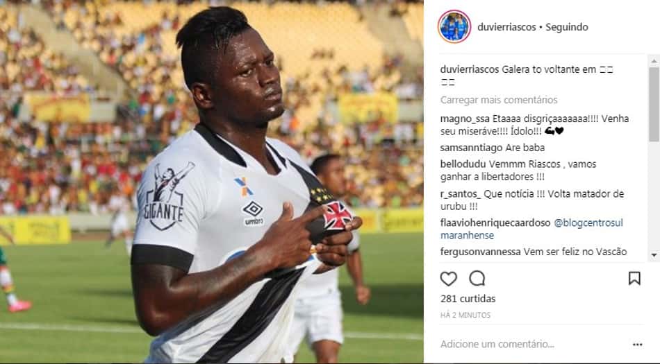 Proposta agrada, e Riascos fica perto do Vasco; ele já fala como reforço