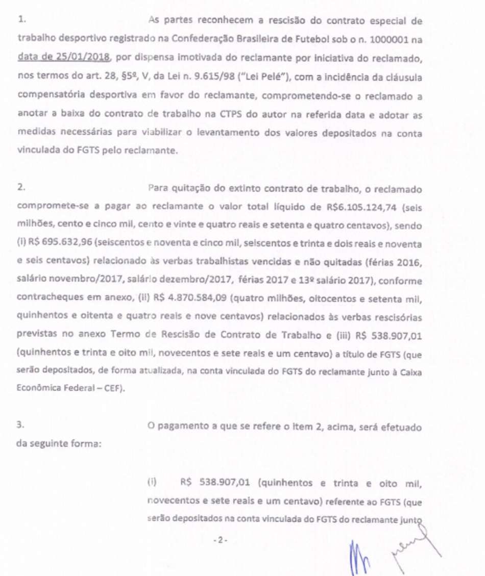 Documento do TRT - Cavalieri e Fluminense