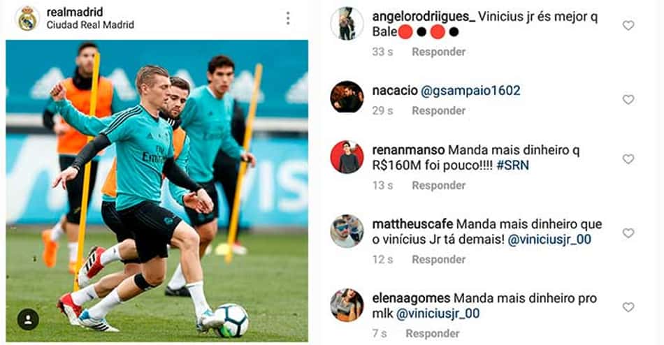 Flamenguistas 'invadem' perfil do Real e pedem mais dinheiro por Vinicius Jr