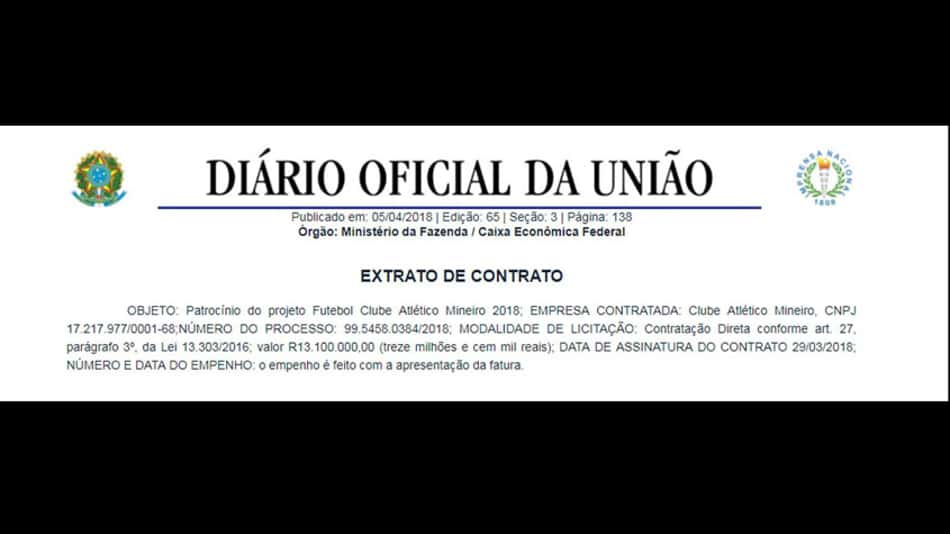 Diário Oficial da União publicou o acordo de patrocínio entre a Caixa e o Atlético-MG