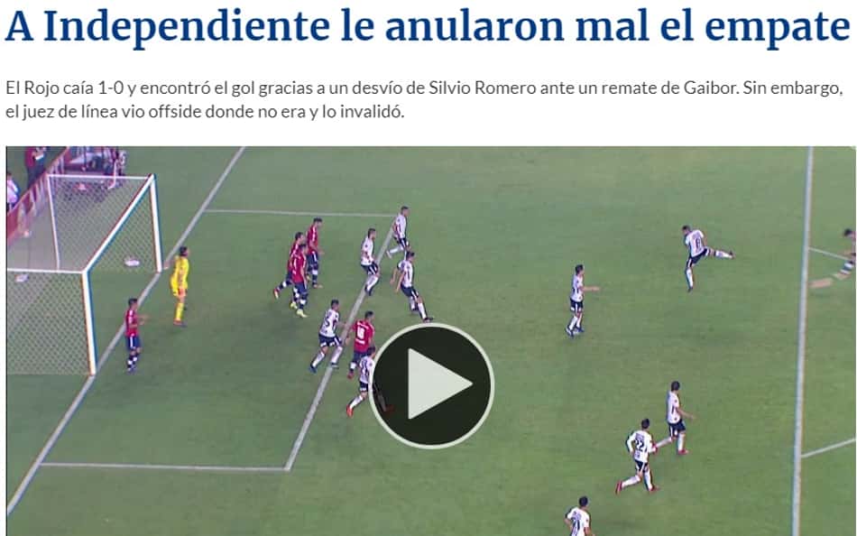 Imprensa argentina destaca gol mal anulado do Independiente