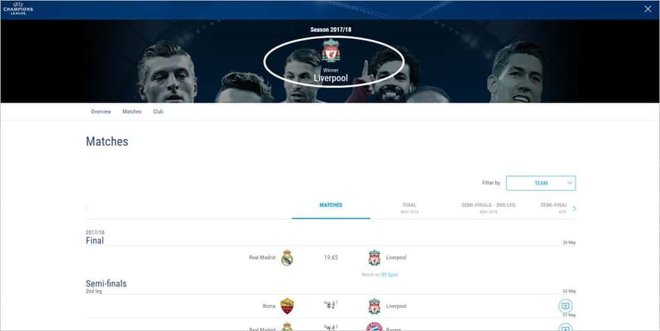 Uefa comete gafe e coloca Liverpool como vencedor da Liga dos Campeões