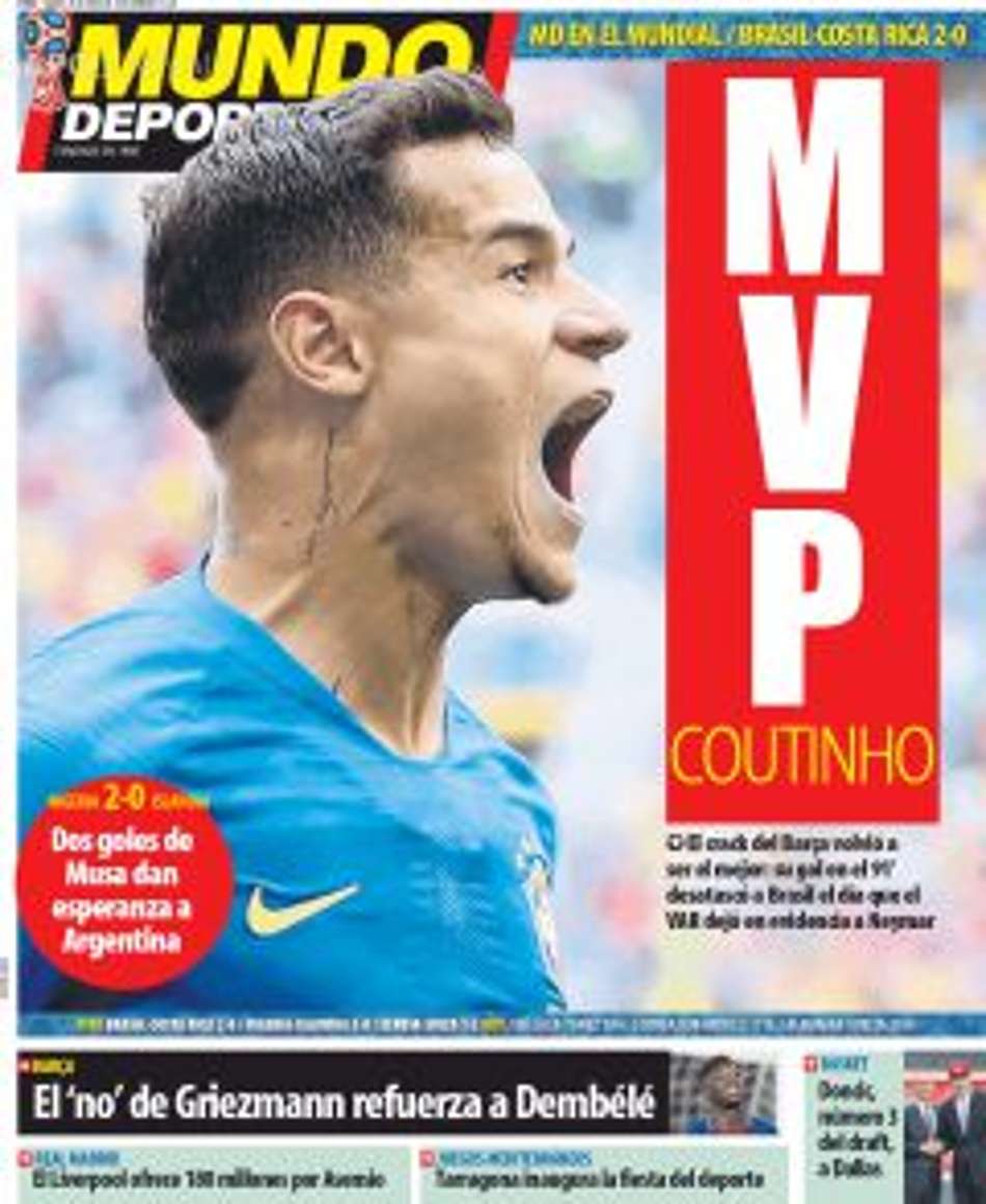 Mais uma vez decisivo, Coutinho é destaque nas capas pelo mundo
