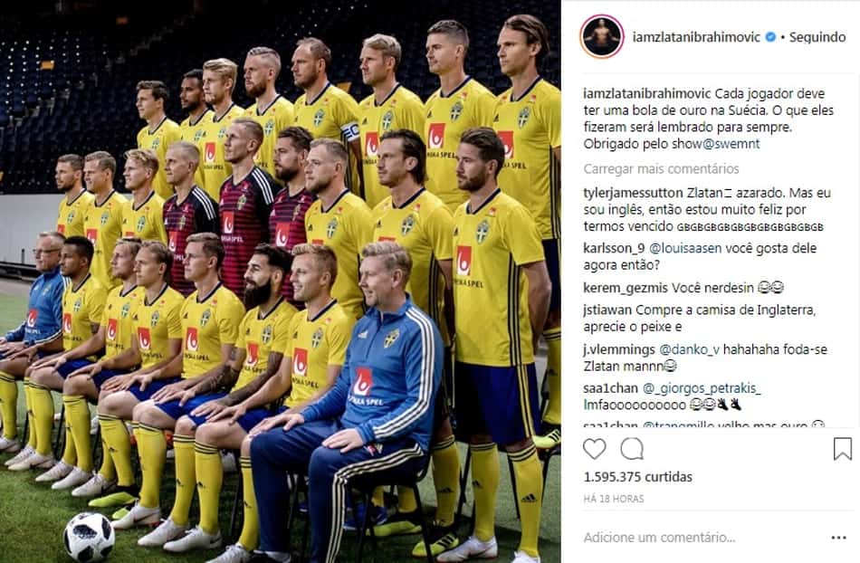 Ibrahimovic exalta seleção sueca em publicação no Instagram