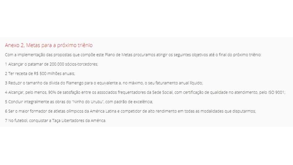 Metas do Flamengo 2016-2018