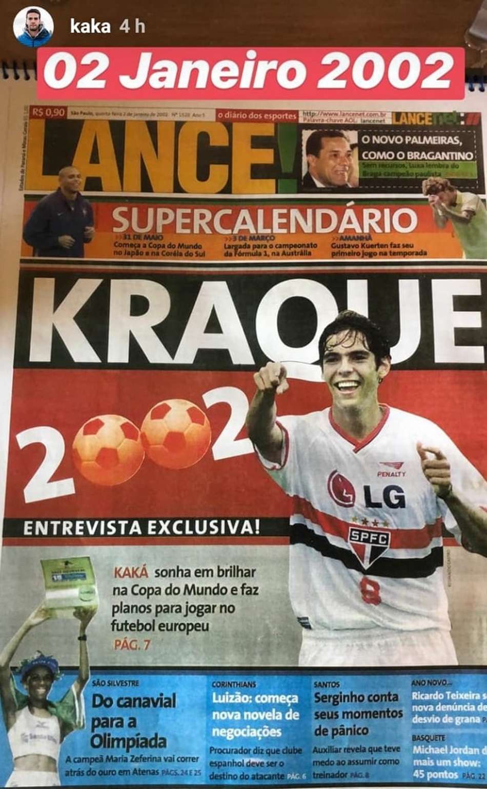Kaká relembra capa do L! de 2002, quando brilhava no São Paulo
