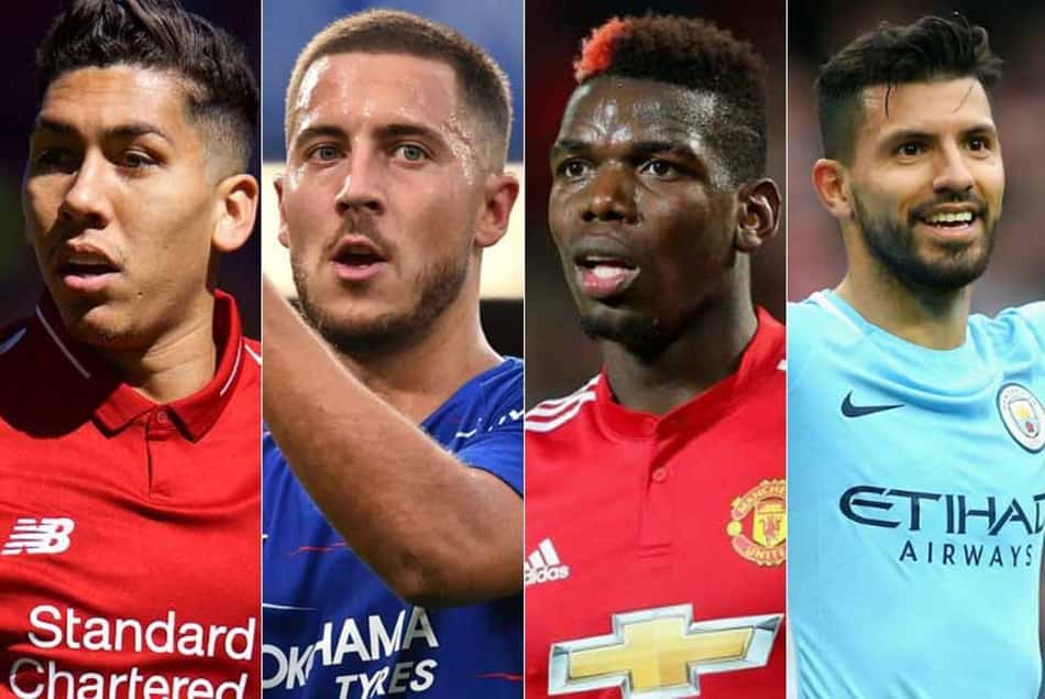 Montagem - Firmino (Liverpool), Hazard (Chelsea), Pogba (Manchester United) e Agüero (Manchester City)