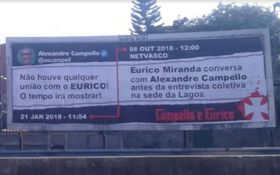 'Campello é Eurico': protesto em outdoors contra presidente do Vasco