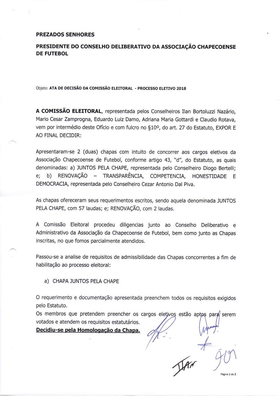 Ata da comissão eleitoral - chapecoense