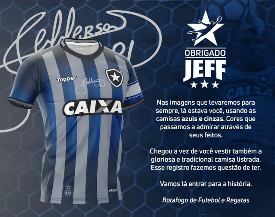 Jefferson recebe camisa especial para jogar despedida diante da torcida do Botafogo