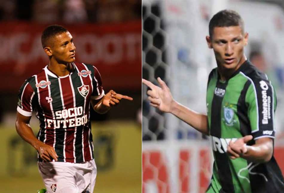 Montagem - Richarlison com as camisas do Fluminense e do América-MG