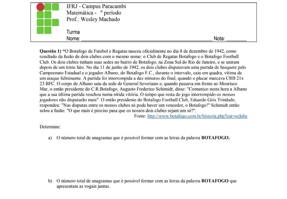 A prova de matemática
