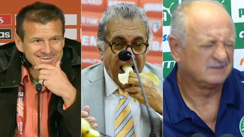 Felipão com dores, Aidar comendo banana, Dunga xingando repórter… Relembra coletivas inusitadas