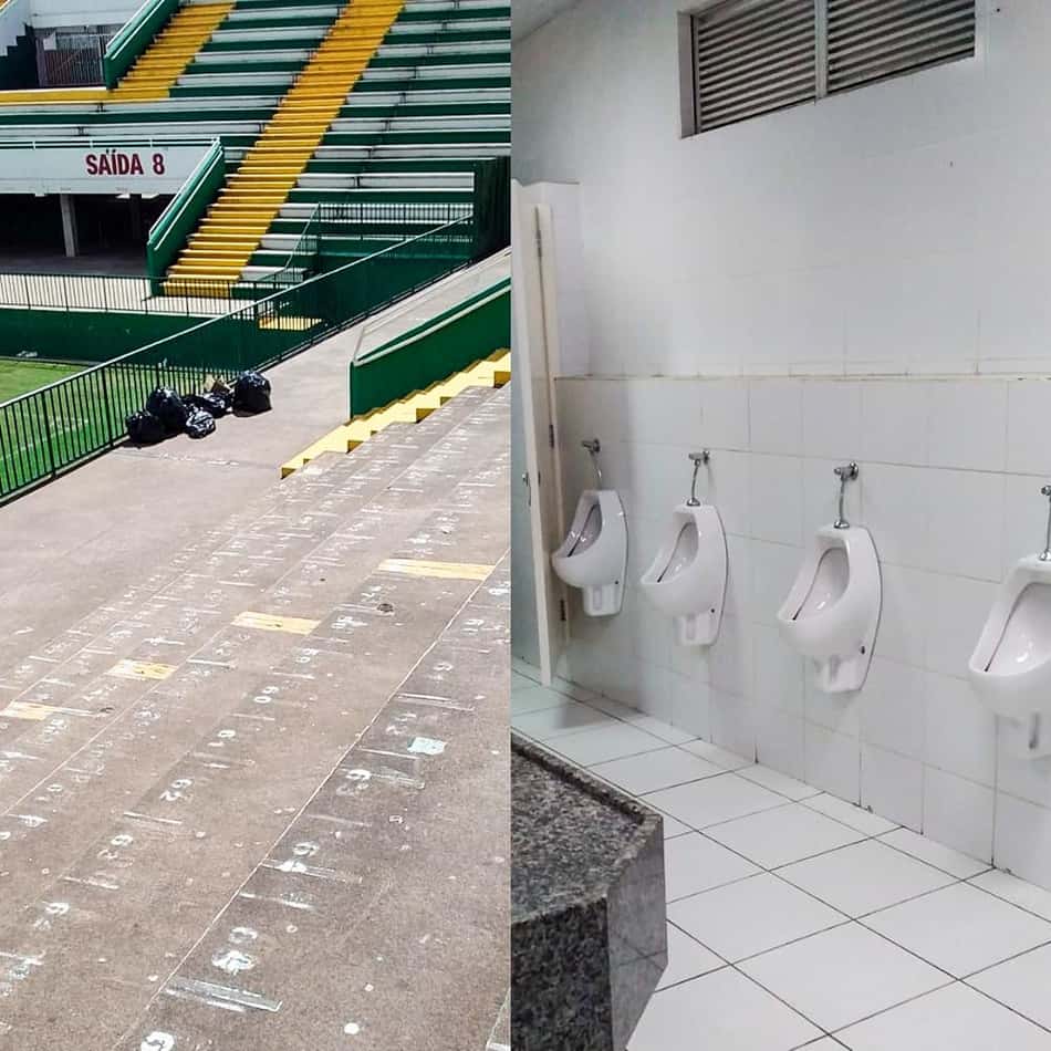 Torcedores do Unión La Calera limpam arquibancada e banheiro da Arena Condá
