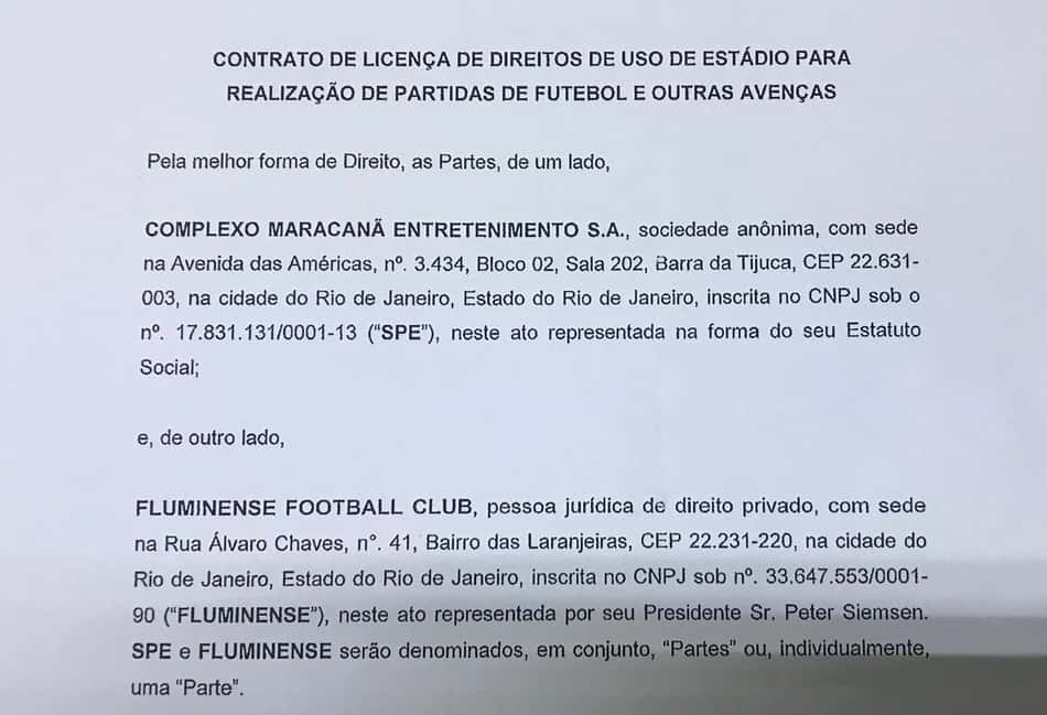 Contrato Fluminense e Maracanã