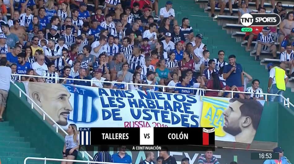 Com direito a companhia de Messi, torcida do Talleres cria faixa em homenagem a Guiñazú