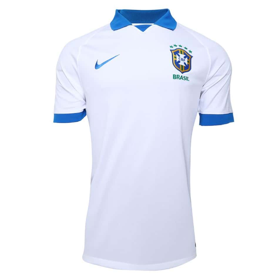 Camisa branca com detalhes em azul da Seleção Brasileira. Foi usada na Copa América de 2019