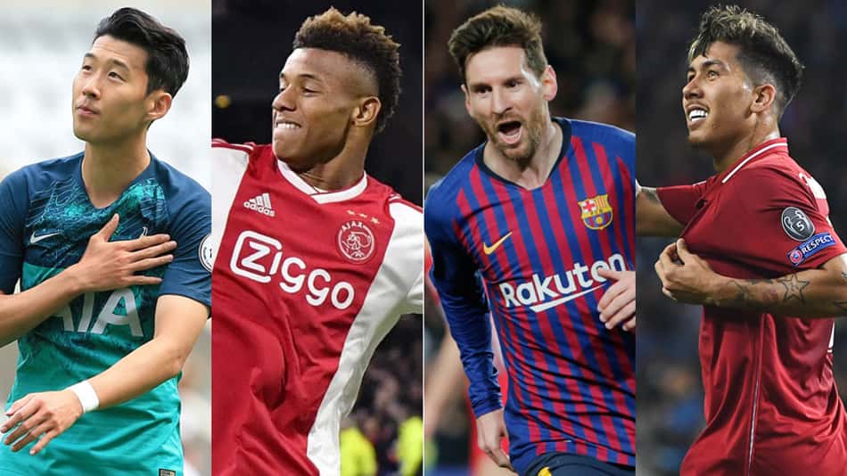Montagem Son, David Neres, Messi e Firmino