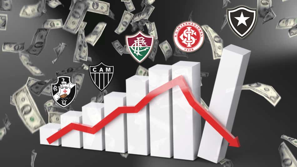 Um estudo da empresa de marketing esportivo 'Sports Value' revelou os vinte clubes mais endividados do futebol brasileiro, em 2018. O déficit total soma agora R$ 6,9 bilhões. Quem lidera o ranking é o Botafogo, com uma dívida de R$ 730,6 milhões. Vitória, Goiás, Chapecoense e Ceará são os clubes com as menores dívidas. Confira, na sequência, os dados. 