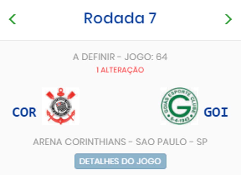 No site da CBF, a data do jogo entre Corinthians e Goiás consta como indefinida