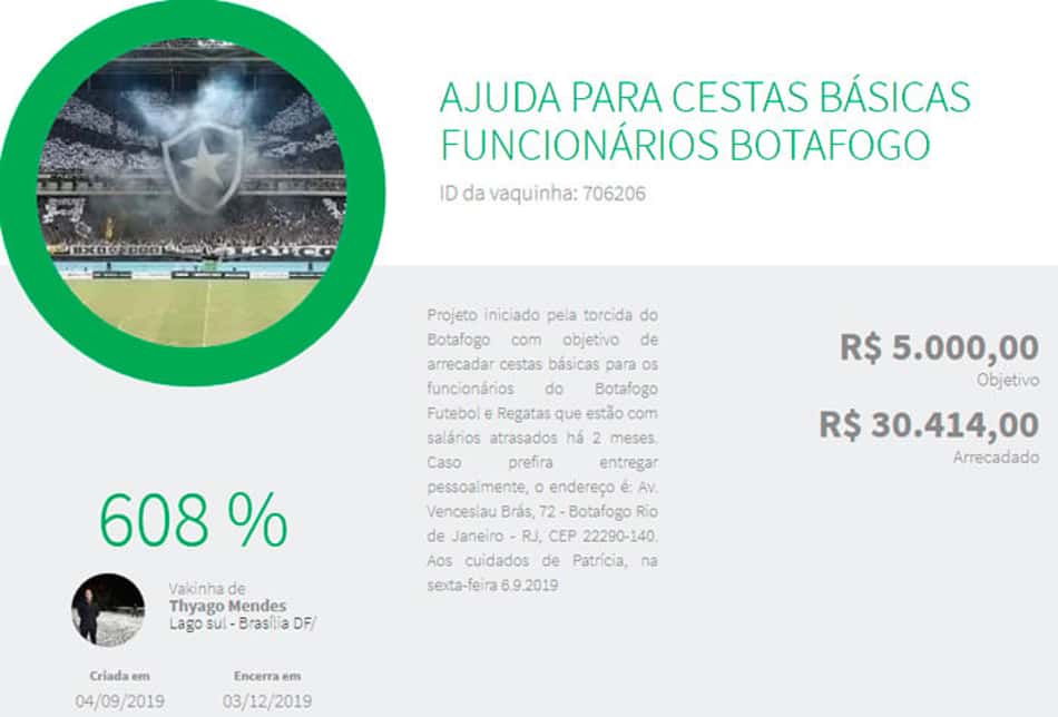 Em seis dias, vaquinha da torcida do Botafogo supera valor arrecadado de campanha da Gestão CEP