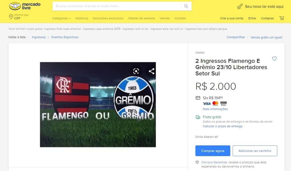 Cambistas vendem ingressos para Flamengo x Grêmio por até R$ 2.500