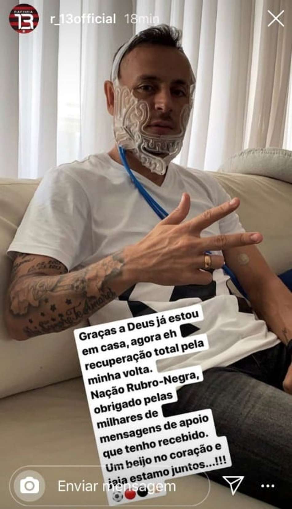 Em casa, Rafinha agradece por mensagens de apoio: 'Recuperação total pela minha volta'