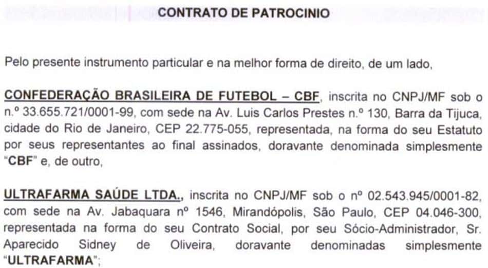 CBF cobra quase R$ 40 milhões de ex-patrocinador. Veja o contrato!