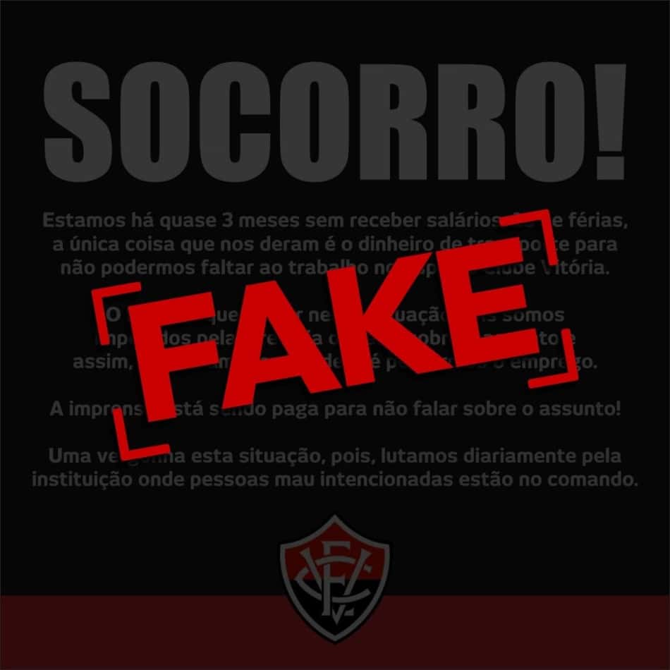 Em nota, Vitória nega atraso salarial e alerta para divulgação de 'fake news'
