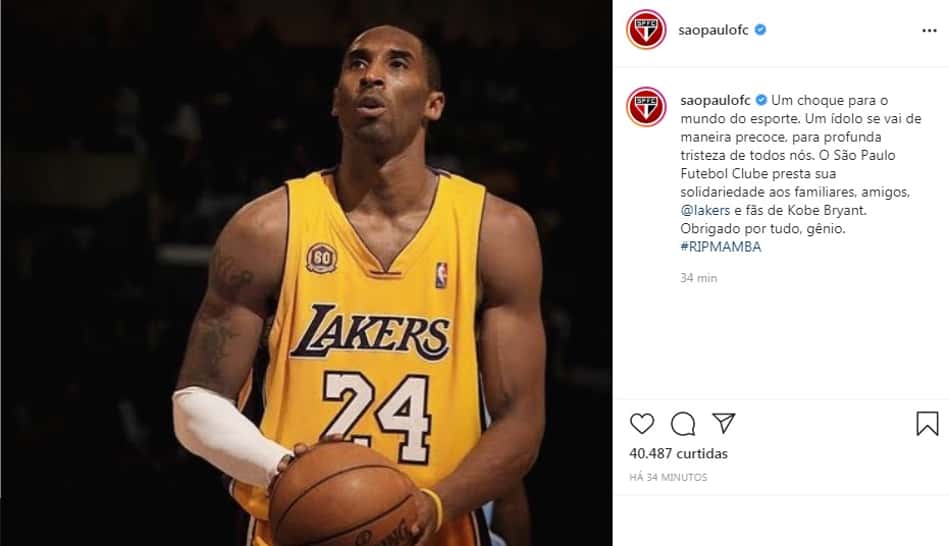 São Paulo homenageia Kobe Bryant, e Lugano diz: 'Domingo sem clima'