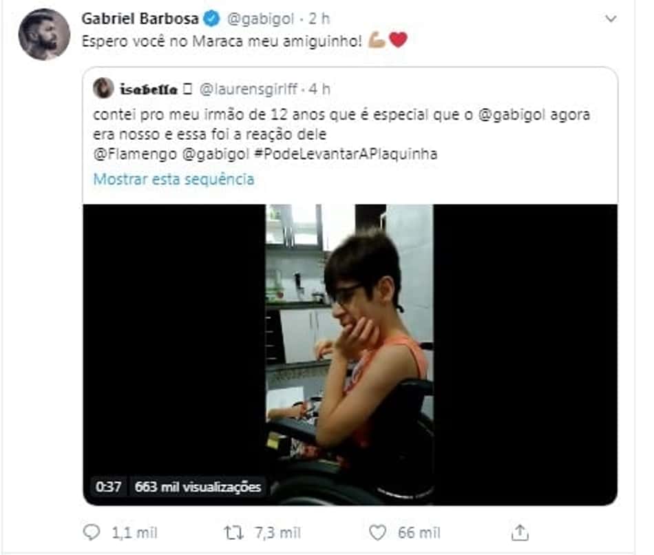Menino 'especial' viraliza ao vibrar com permanência de Gabigol; jogador responde: 'Espero você no Maraca'
