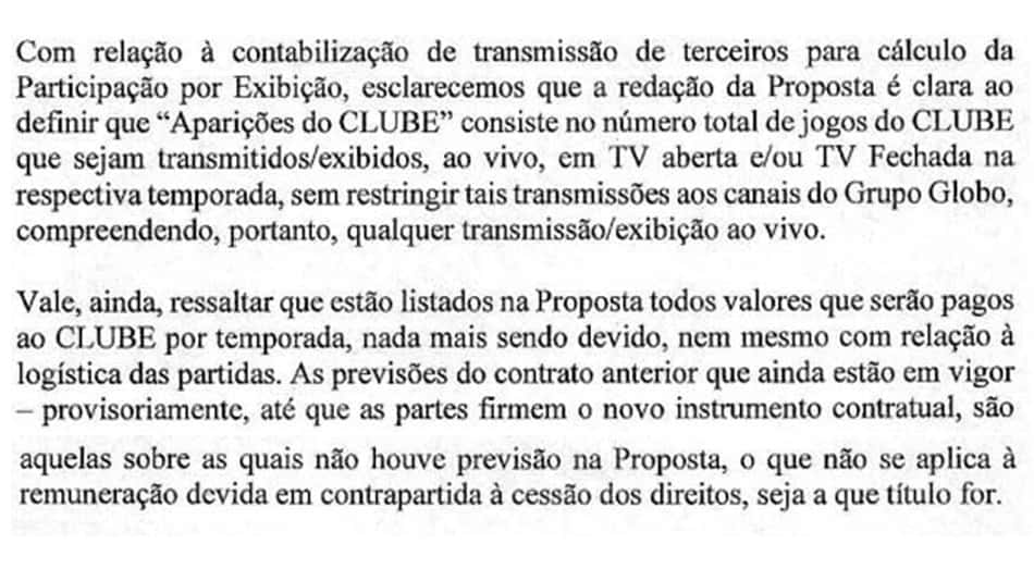 Contrato Flamengo x Globo - Notificação Globo