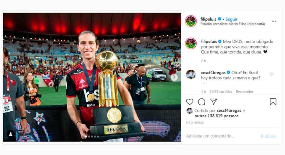 Fàbregas brinca em post de Filipe Luís: 'Tem troféu toda semana?'