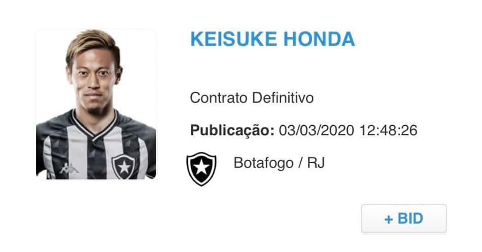 Keisuke Honda aparece no BID e pode estrear pelo Botafogo