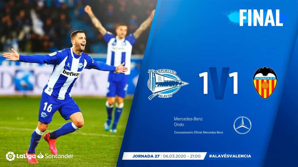 Valencia empata com Alavés e perde a chance de se aproximar do G4