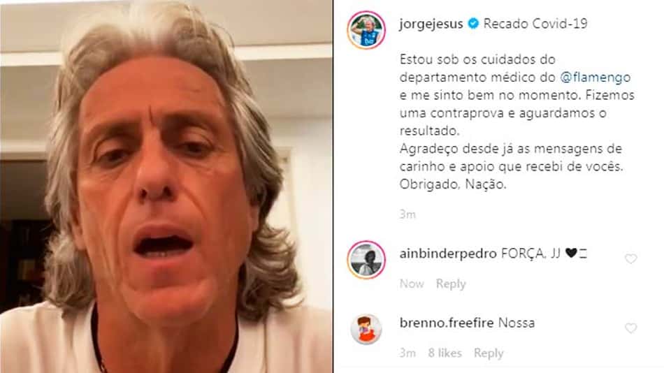 Jorge Jesus confirma coronavírus, ficará de quarentena e afirma: 'Estou confiante'