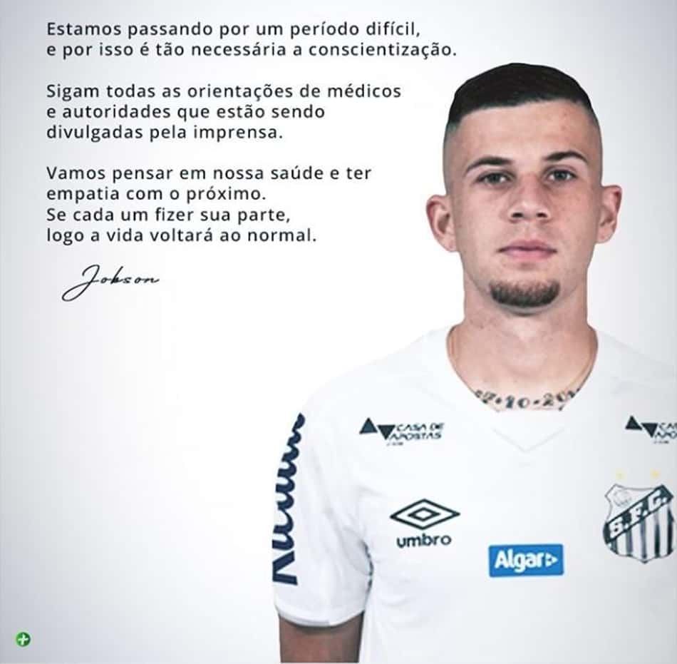 Jogadores do Santos alertam seguidores durante quarentena