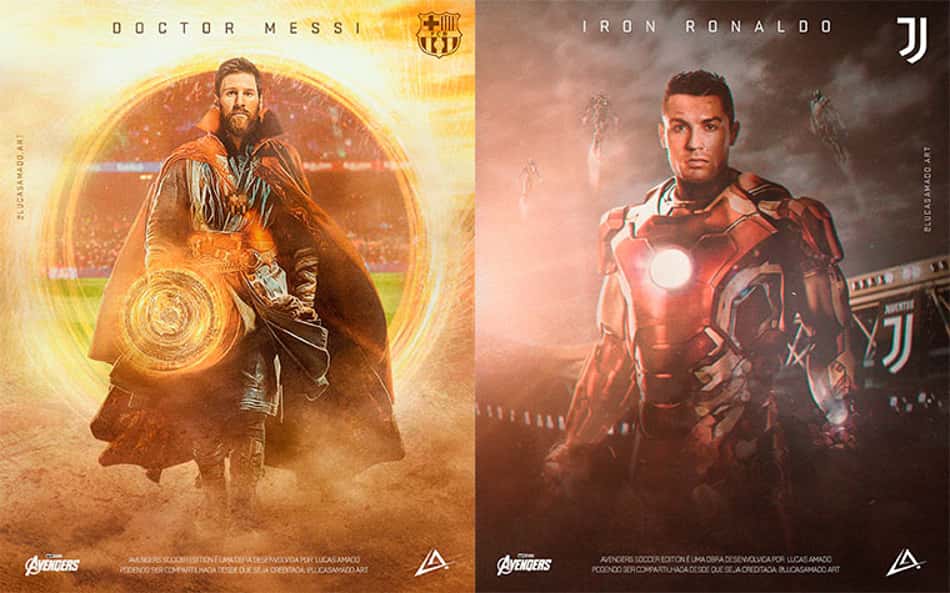 Montagem Vingadores - Messi e Cristiano Ronaldo