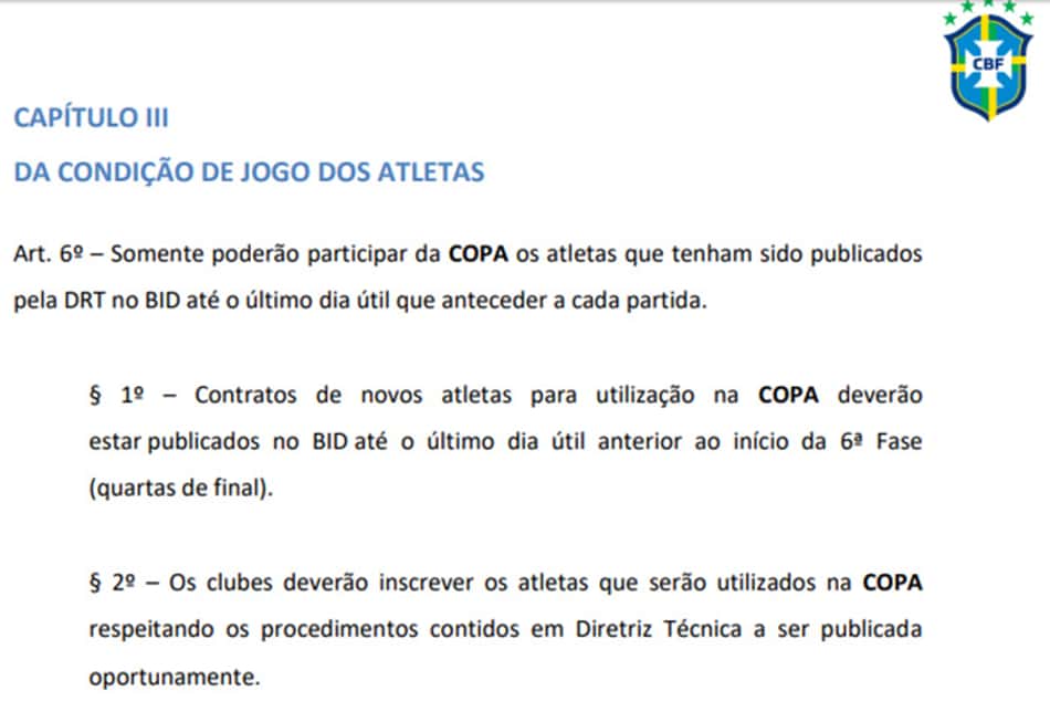 Regulamento inscrição de jogadores - Copa do Brasil