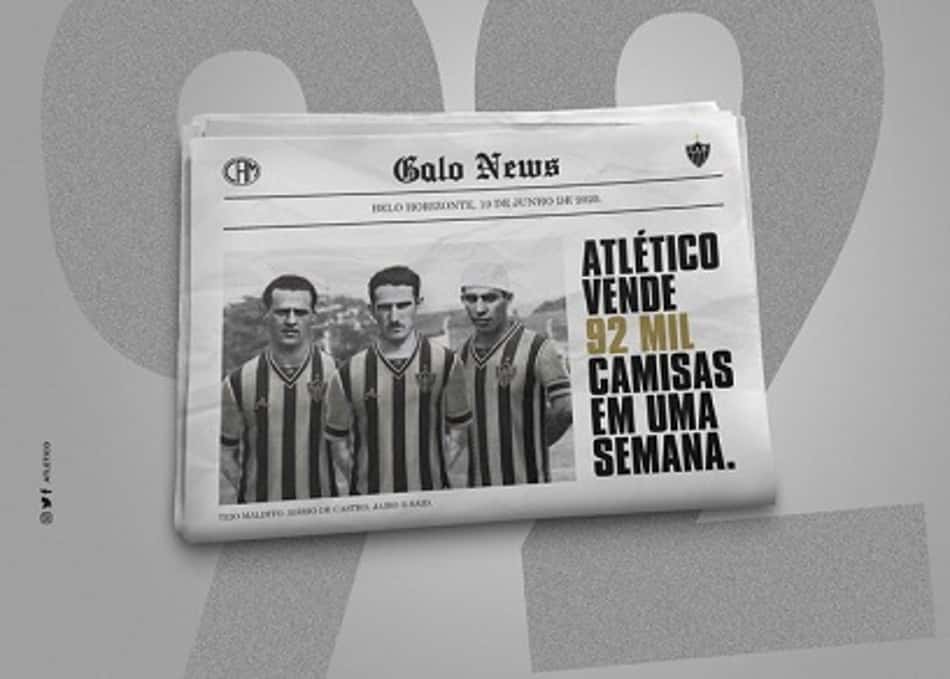 Quase 100 mil! Galo chega a 92 mil camisas vendidas do 'Manto da Massa' e zoa o rival Cruzeiro