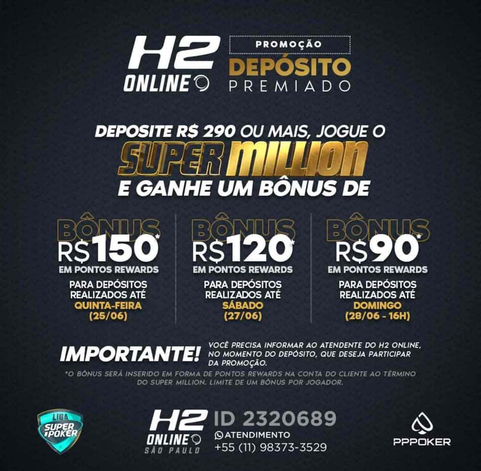 Liga SuperPoker: H2 Online cria ação especial para próximo Super Million