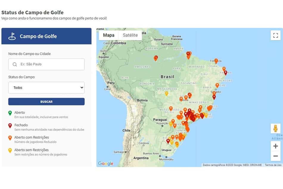 Confederação cria mapa com campos de golfe abertos durante pandemia