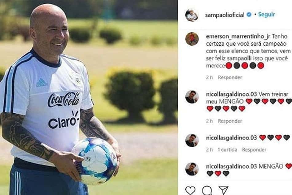 Torcedores do Flamengo invadem Instagram de Sampaoli com pedidos para acertar com o Rubro-Negro