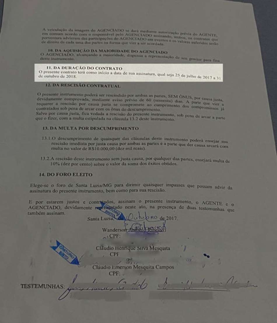 Contrato assinado pelas duas partes expirou em 31/10/2018